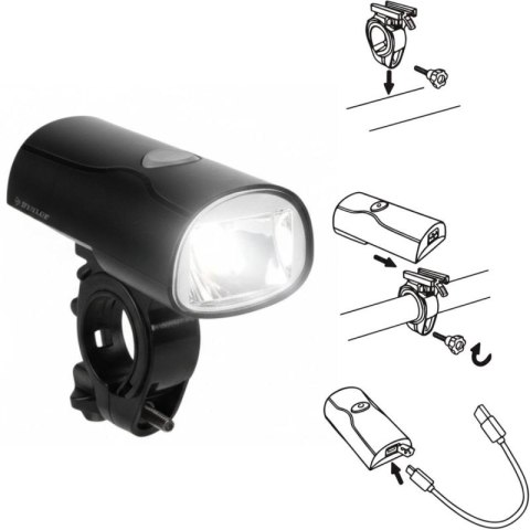 LAMPKA ROWEROWA PRZEDNIA LED USB-C CERTYFIKAT 2 TRYBY DUNLOP Dunlop