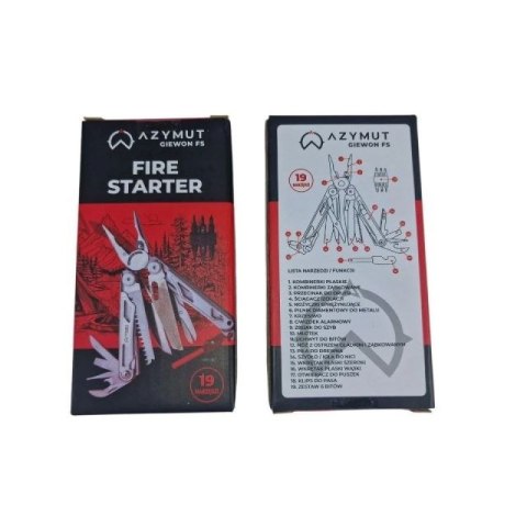 Multitool AZYMUT Giewon FS - Fire Starter - 19 narzędzi - krzesiwo + gwizdek + kabura do pasa (H2038A) Starter