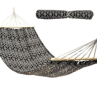 HAMAK OGRODOWY 1 OSOBOWY 200X100CM Z DRĄŻKIEM ETNO CZARNO-BIAŁY SASKA GARDEN