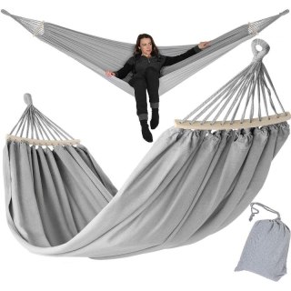HAMAK OGRODOWY 2 OSOBOWY LUXE XXL 250x150CM Z DRĄŻKIEM I POKROWCEM SZARY 1031170 Enero Camp